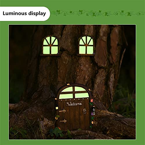 JOMYO Puerta Ratoncito Perez, Jardin Elfes Porte, Resplandor En La Escultura De Resina Oscura, Conjunto De Ventanas De La Puerta De Hadas En Miniatura, DIY Fairy Garden Wall Decoration, Estatua De Fig