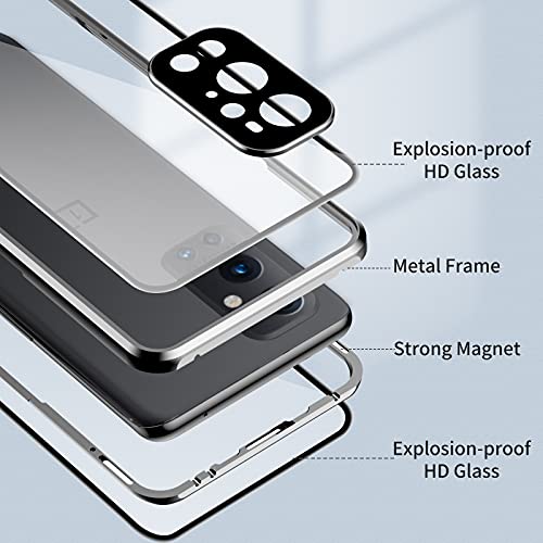 Jonwelsy Funda para Oneplus 9 Pro, Adsorción Magnética Parachoques Metal con 360 Grados Protección Case Cover Transparente Ambos Lados Vidrio Templado Cubierta para 1+9 Pro (Verde)