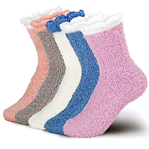 Josnown Calcetines Termicos Mujer, 5 Pares Espesar Esponjosos Calcetines Mujer Invierno, Elásticos Calcetines Calentitos para Casa Mujeres y Niñas, Tamaño 35-41