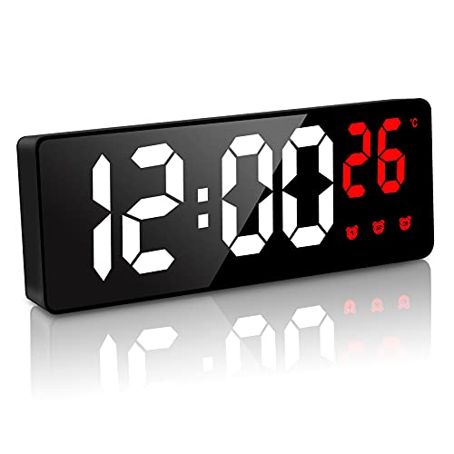 JQGO Reloj Despertador Digital, LED Pantalla Reloj Alarma Inteligente con Temperatura, Alimentado por Batería, Alarma Activada por Sonido, con Pantalla de Fecha y Función Despertado, Rojo