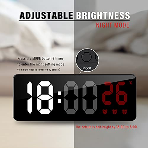 JQGO Reloj Despertador Digital, LED Pantalla Reloj Alarma Inteligente con Temperatura, Alimentado por Batería, Alarma Activada por Sonido, con Pantalla de Fecha y Función Despertado, Rojo