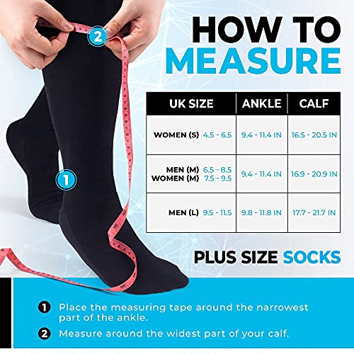 Jsocks – Calcetines de Compresión 2 Pares – Piernas Anchas, Talla Xl, Medias de Compresion por Mujer y Hombre 15-20mmHg, Medias Soporte para Todos Días, Deportes, Enfermeras, Vuelos, L/43-45