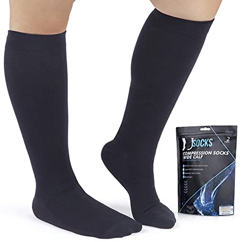 Jsocks – Calcetines de Compresión 2 Pares – Piernas Anchas, Talla Xl, Medias de Compresion por Mujer y Hombre 15-20mmHg, Medias Soporte para Todos Días, Deportes, Enfermeras, Vuelos, L/43-45