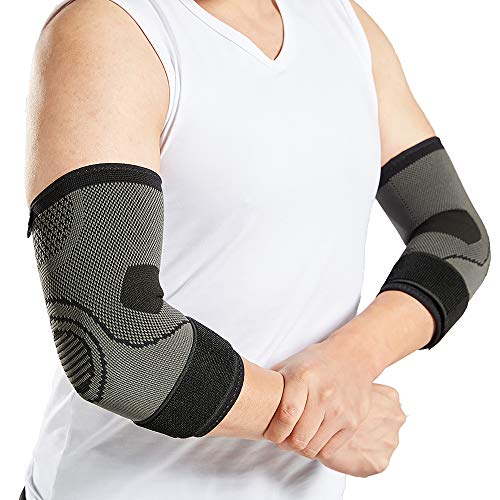 Juego de 2 coderas con correa para tendinitis, mangas de compresión para codo de tenista y codo de golfista, talla L