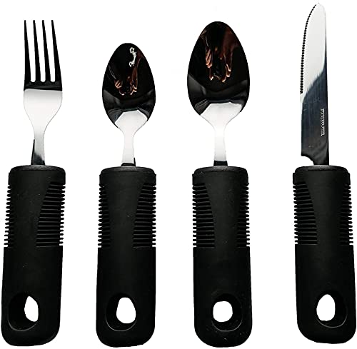 Juego De Cubiertos De 4 Piezas Con Cuchillo De Cena, Cuchara, Tenedor, Asas Extra Gruesas De Fácil Agarre, Ayuda Para Comer Ideal Para Discapacitados, Ancianos Y Personas Con Movimientos Limitados De