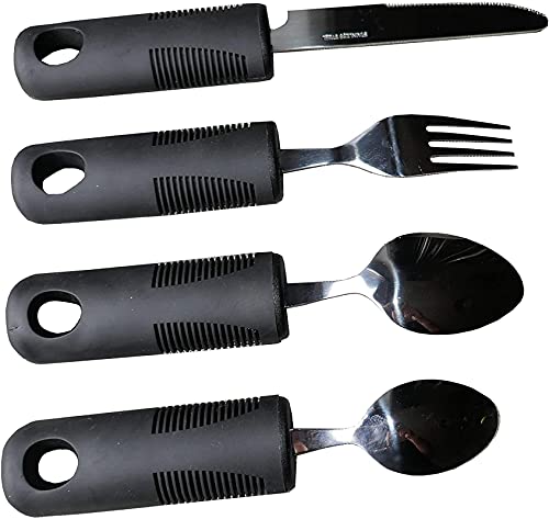 Juego De Cubiertos De 4 Piezas Con Cuchillo De Cena, Cuchara, Tenedor, Asas Extra Gruesas De Fácil Agarre, Ayuda Para Comer Ideal Para Discapacitados, Ancianos Y Personas Con Movimientos Limitados De