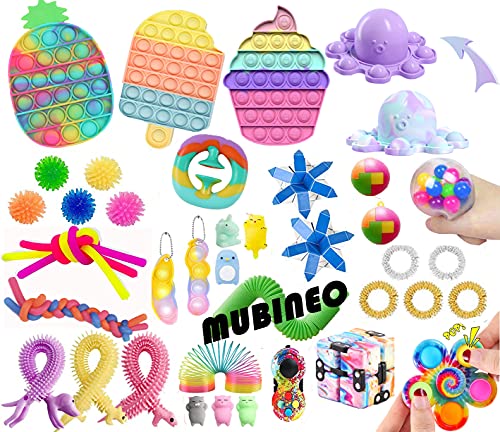 Juego de juguetes sensoriales Fidget Push Bubble Pop Fidget Pack Stress Relief Fidget Toy Autismo Necesidad especial Fidget Stress Reliever Squeeze Toys Set para niños adultos (Fidget Packs B1)