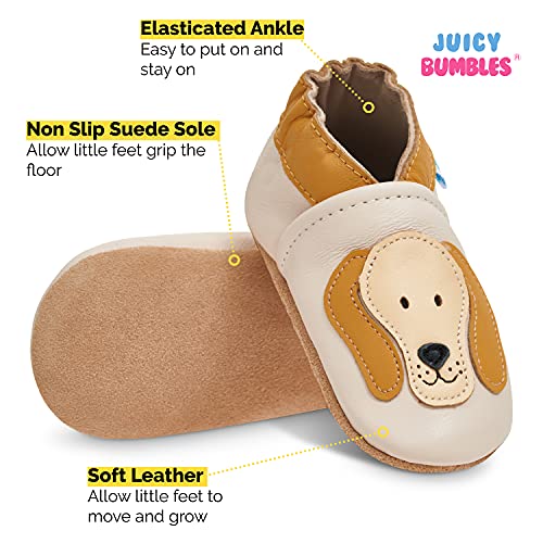 Juicy Bumbles - Zapatos de bebé de cuero suave con suela de gamuza - Zapatos pre andadores - Zapatos para cuna, perro Rufus, 18-24 meses (talla 24-25 EU)