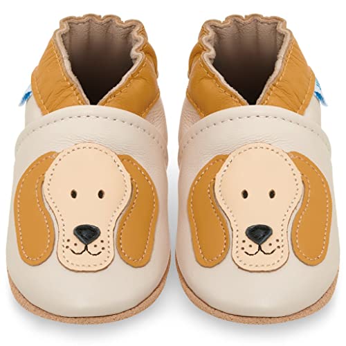 Juicy Bumbles - Zapatos de bebé de cuero suave con suela de gamuza - Zapatos pre andadores - Zapatos para cuna, perro Rufus, 18-24 meses (talla 24-25 EU)