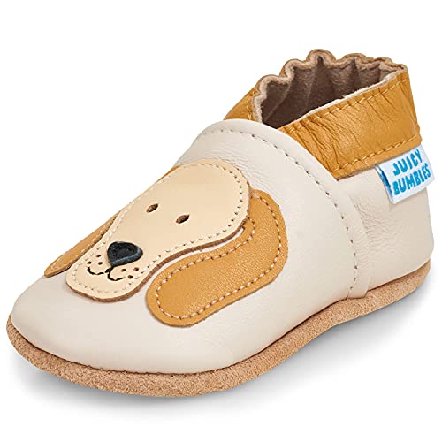 Juicy Bumbles - Zapatos de bebé de cuero suave con suela de gamuza - Zapatos pre andadores - Zapatos para cuna, perro Rufus, 18-24 meses (talla 24-25 EU)