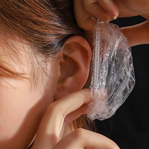 JZZJ 100 Piezas Protector de Oreja Desechable Transparente Impermeable Cubierta de Oído para Tinte de Pelo, Ducha, Baño