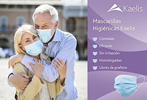 Kaelis Mascarilla quirúrgica homologada Tipo IIR – Caja 50 unidades - Mascarillas desechables - Sin grafeno – Eficacia de filtración ≥ 98% - 3 capas