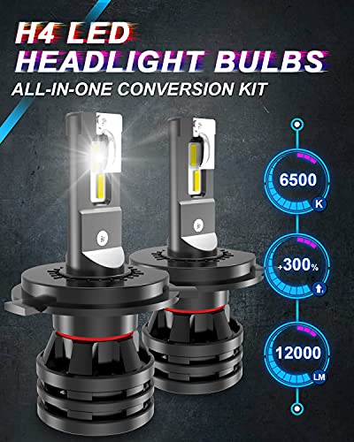 KATUR H4 9003 HB2 Bombillas para Faros Hi/Lo diseño Mini CREE Enhanced Chips 12000 LM Todo en uno Kit de conversión LED Impermeable 55W 6500K Xenón Blanco - 2 años de garantía