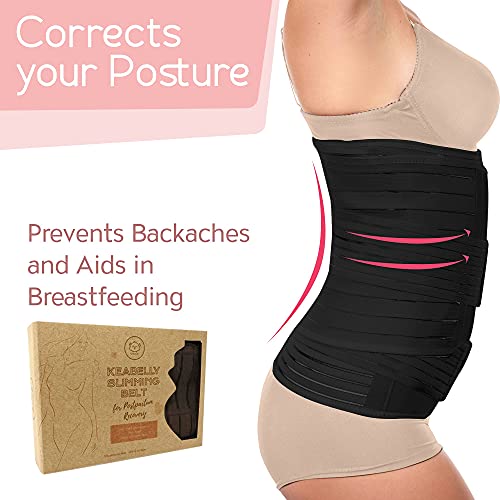 KeaBabies Envoltura De Recuperación De Apoyo del Vientre Posparto 3 en 1 - Banda De Vientre para Posnatal, Embarazo, Maternidad - Fajas para Mujeres Body Shaper (Midnight Black, One Size)