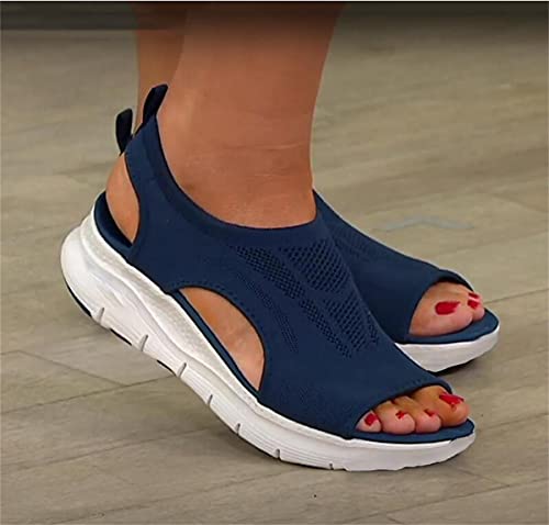 KFEK Sandalias Deportivas de Verano Lavables con Tirantes ortopédicos, Plataforma de Malla, Suela Suave, Sandalias Deportivas Informales para Mujer, cómodas Sandalias Deportivas de Punto (Negro 6 UK)