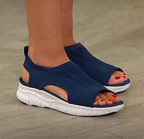 KFEK Sandalias Deportivas de Verano Lavables con Tirantes ortopédicos, Plataforma de Malla, Suela Suave, Sandalias Deportivas Informales para Mujer, cómodas Sandalias Deportivas de Punto (Negro 6 UK)