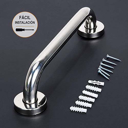 Kibath 225041 Asa de seguridad antideslizante 40cm de acero inoxidable 304 con acabado en cromo brillo y 6 puntos de anclaje, tacos y tornillos incluidos, 40 Cm