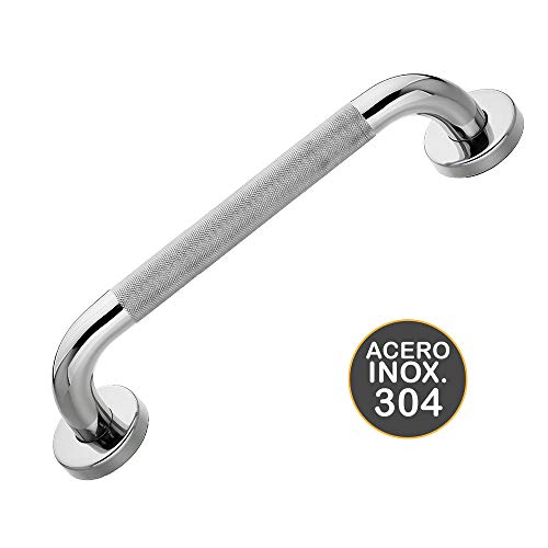 Kibath 225041 Asa de seguridad antideslizante 40cm de acero inoxidable 304 con acabado en cromo brillo y 6 puntos de anclaje, tacos y tornillos incluidos, 40 Cm