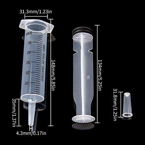 KINBOM Siringa 60 ml, Siringa di plastica sterile senza ago per laboratorio scientifico Esperimento, dosaggio, misurazione, irrigazione(4 pezzi)