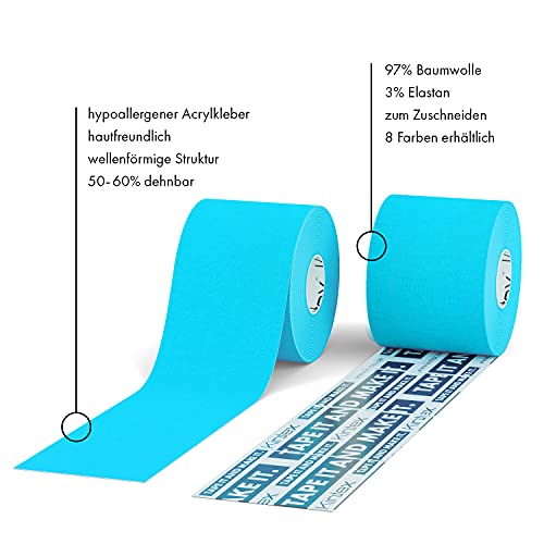 Kintex - Cinta de kinesiología con Soporte (6 Rollos, 30 m, elástica, Impermeable)