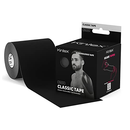 Kintex Cinta Kinesiology Classic 5cm x 5m, Cinta fisiológica, Cinta terapéutica, elástica, impermeable Negro