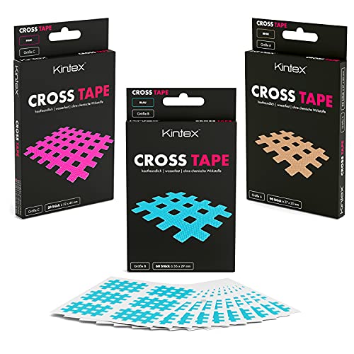 Kintex Cross-Tape - Bandas de colores y tamaños, puntura de batería, gatillas, punto de dolor, parches de rejilla, Unisex adulto, Cinta cruzada., 20912, rosa, A (27mm x 20mm)