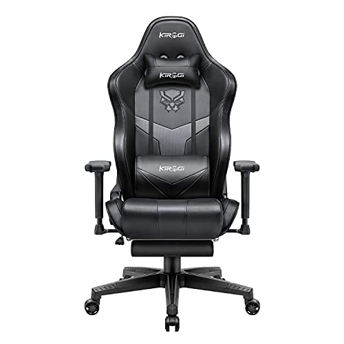 Kirogi Silla Gaming, Silla Gamers con reposapiés, Silla ergonómica de Ordenador con Soporte Lumbar, PC Silla de Adultos para Juegos, Silla Oficina Grande con Cuero de Fibra de Carbono.Negro