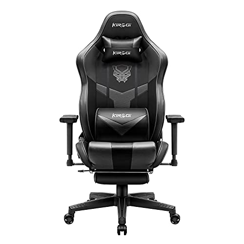 Kirogi Silla Gaming, Silla Gamers con reposapiés, Silla ergonómica de Ordenador con Soporte Lumbar, PC Silla de Adultos para Juegos, Silla Oficina Grande con Cuero de Fibra de Carbono.Gris