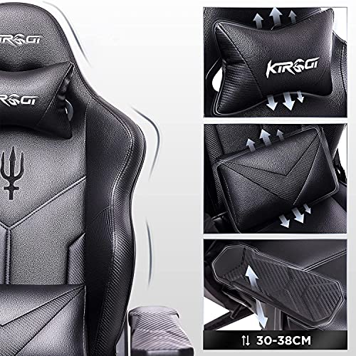 Kirogi Silla Gaming, Silla Oficina ergonómica reclinable, Sillas Gamer para Adultos, Silla pc Grande y Alta de Fibra de Carbono de Cuero. Negro