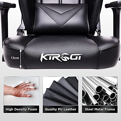 Kirogi Silla Gaming, Silla Oficina ergonómica reclinable, Sillas Gamer para Adultos, Silla pc Grande y Alta de Fibra de Carbono de Cuero. Negro