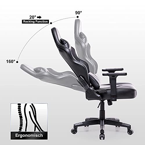 Kirogi Silla Gaming, Silla Oficina ergonómica reclinable, Sillas Gamer para Adultos, Silla pc Grande y Alta de Fibra de Carbono de Cuero. Negro