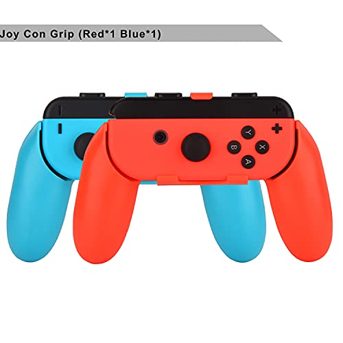 Kit Accesorios para Nintendo Switch y Nintendo Switch OLED - Funda Protector de Pantalla, Estuche De Juegos - Funda de Silicona Grips Wheel Caps para Nintendo Switch Joy-Con Mandos