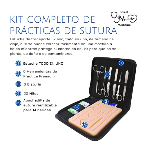 Kit de Práctica de Sutura | Por Kits of Medicine | Curso de Sutura en 9 Vídeos en inglés | Kit Completo de Sutura para Prácticas de Estudiantes de Medicina, Veterinarias y Enfermería