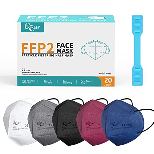 KKmier Mascarilla FFP2 Homologada Mascarillas (Pack 20 ) 5 capas de protección con certificado CE Máscaras protección contra el polvo PM2.5, contaminación del aire (Gris)