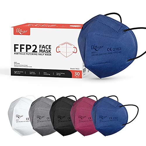 KKmier Mascarillas FFP2 Homologadas (30 Pack), 5 colores Mascarillas FFP2 Protección de 5 capas y Filtración de Partículas (EFP) ≥95% [Certificada CE 2163]