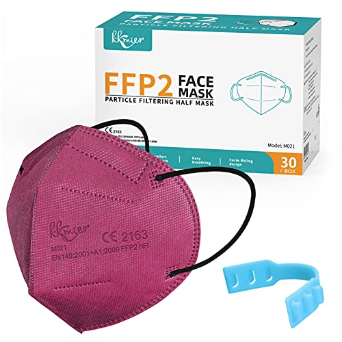 KKmier Mascarillas FFP2 Homologadas (30 Pack), Mascarillas ffp2 con Pendientes Elásticos y Clip Nariz Adaptable, Protección de 5 capas y Filtración de Partículas (EFP) ≥95% [Certificada CE 2163]