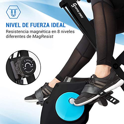 Klarfit Azura Plus Black Edition - Bicicleta Estática 3 en 1 - Bicleta de gimnasio, Ejercicio fitness, Transmisión por correa, Frecuencia Cardíaca, Resistencia magnética 8 etapas, Soporte, Negro