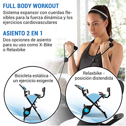 Klarfit Azura Plus Black Edition - Bicicleta Estática 3 en 1 - Bicleta de gimnasio, Ejercicio fitness, Transmisión por correa, Frecuencia Cardíaca, Resistencia magnética 8 etapas, Soporte, Negro