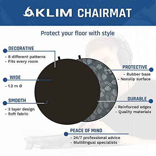 KLIM Chair Mat - Alfombra de Tela para sillas con Ruedas + Protector de Suelo para Silla de Oficina + Decora tu Oficina, salón, Dormitorio, etc. + 120 cm + Nueva 2021 (Negra)