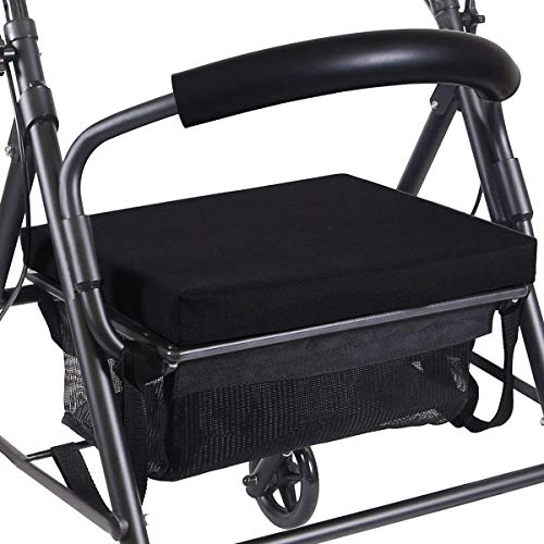 KMINA - Andador para ancianos, Andador plegable, Andadores para ancianos 4 ruedas, Andadores adultos, Andador con Asiento, Andador para ancianos con asiento, COMFORT Negro Freno Maneta