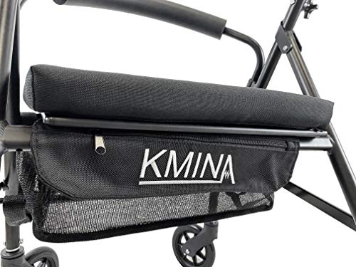 KMINA - Andador para ancianos, Andador plegable, Andadores para ancianos 4 ruedas, Andadores adultos, Andador con Asiento, Andador para ancianos con asiento, COMFORT Negro Freno Maneta