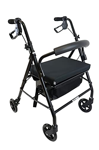 KMINA - Andador para ancianos, Andador plegable, Andadores para ancianos 4 ruedas, Andadores adultos, Andador con Asiento, Andador para ancianos con asiento, COMFORT Negro Freno Maneta