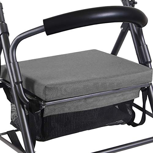 KMINA - Andador para ancianos, Andador plegable, Andadores para ancianos, Andadores adultos 4 ruedas, Andador con Asiento, Andador para ancianos con asiento, COMFORT Gris Freno Presión