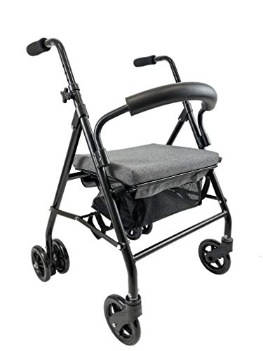 KMINA - Andador para ancianos, Andador plegable, Andadores para ancianos, Andadores adultos 4 ruedas, Andador con Asiento, Andador para ancianos con asiento, COMFORT Gris Freno Presión