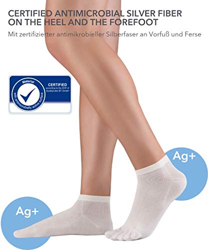 Knitido Dr. Foot® Silver Protect Calcetines antibacterianos con dedos, de algodón con fibra de plata para la diabetes y la prevención de infecciones, Talla:35-38, Colores:blanco (002)