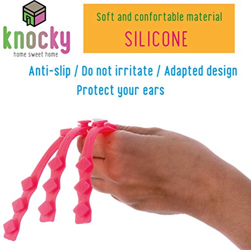 KNOCKY 10 Piezas Salvaorejas de Silicona para Mascarillas - Protector de Orejas y Enganches Soportes para Mascarillas - Sujeta Mascarillas con Adaptador Ajustable de 3 Ganchos