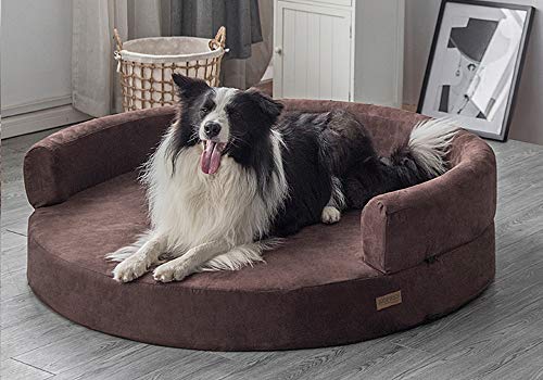 KOPEKS Sofa Redondo Cama Marrón para Perro Perros Mascotas Extra Grande XL con Memoria Viscoelástica Colchón Ortopédico 127 cm Diámetro - Round Lounge XL Brown