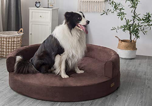 KOPEKS Sofa Redondo Cama Marrón para Perro Perros Mascotas Extra Grande XL con Memoria Viscoelástica Colchón Ortopédico 127 cm Diámetro - Round Lounge XL Brown