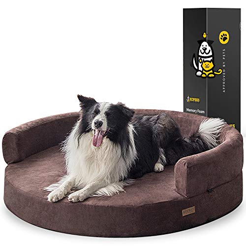 KOPEKS Sofa Redondo Cama Marrón para Perro Perros Mascotas Extra Grande XL con Memoria Viscoelástica Colchón Ortopédico 127 cm Diámetro - Round Lounge XL Brown