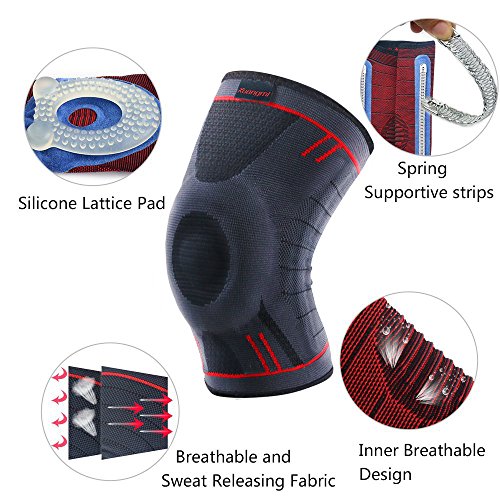 Kuangmi Rodillera Soporte Rodillera Patella Estabilizador Compresión Manga para correr - Baloncesto - Voleibol - Deportes - Ideal para mujeres - Hombres - Niños, 1 pieza, Upgrated Blue XXL